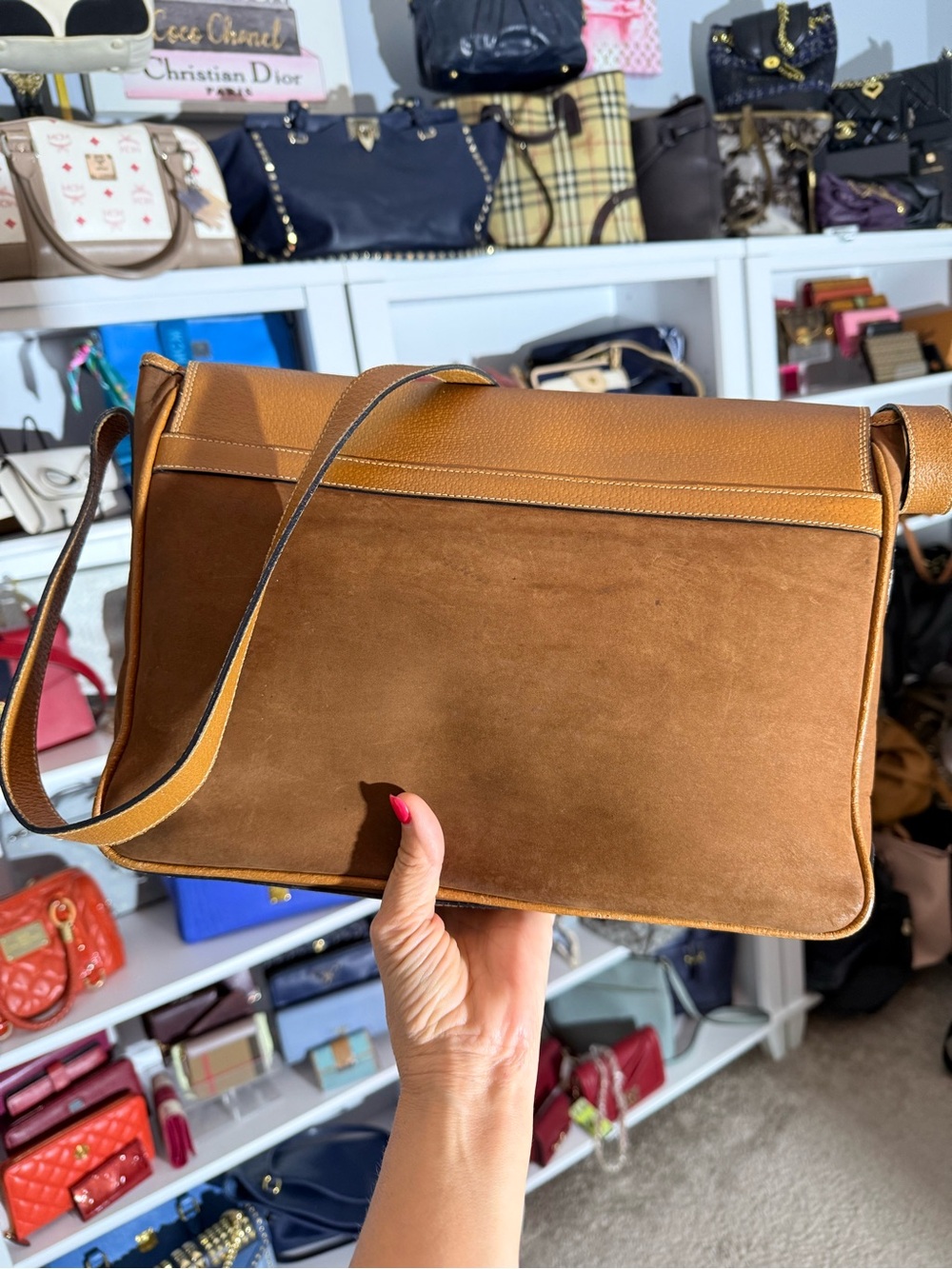 Fendi Two-Tone Tan & Brown Leather & Suede Messenger Crossbody Bag - Picture 5 of 14